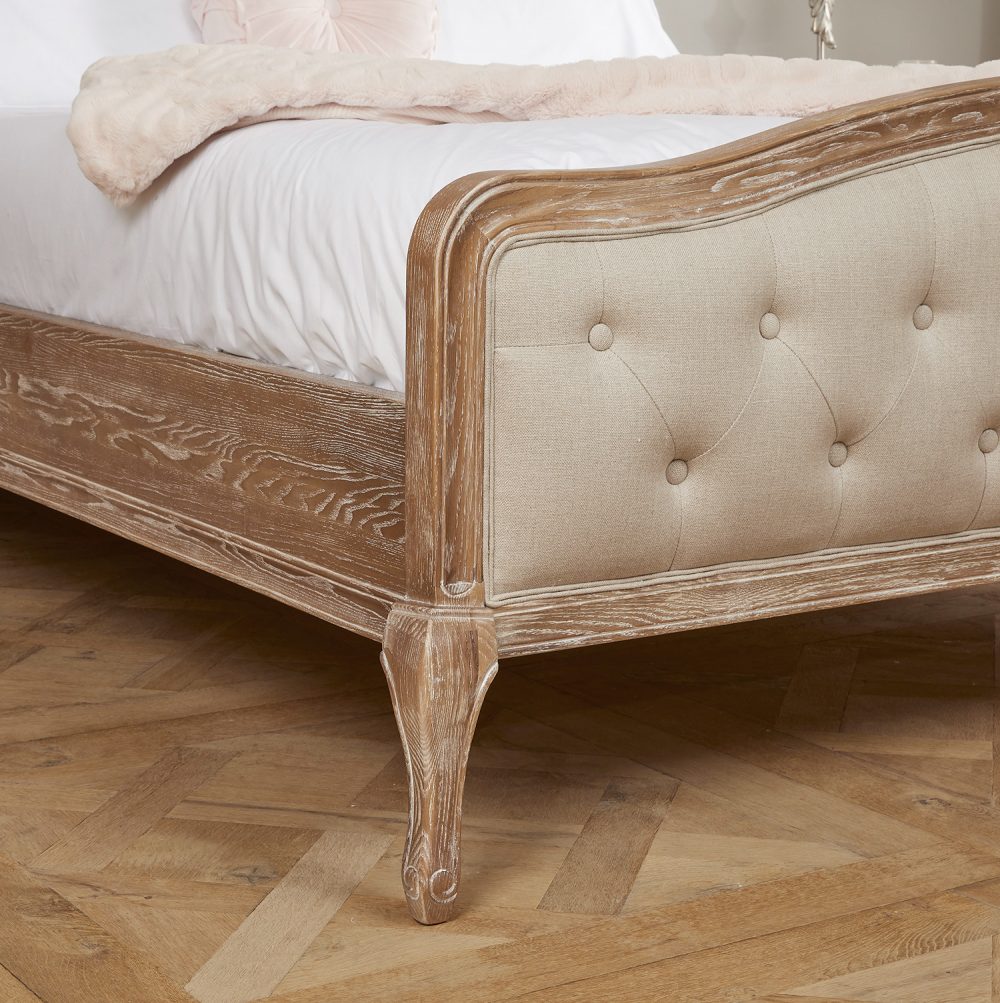 Arielle French Limed Ash Buttoned Upholstered Bed - King Size - Image 6