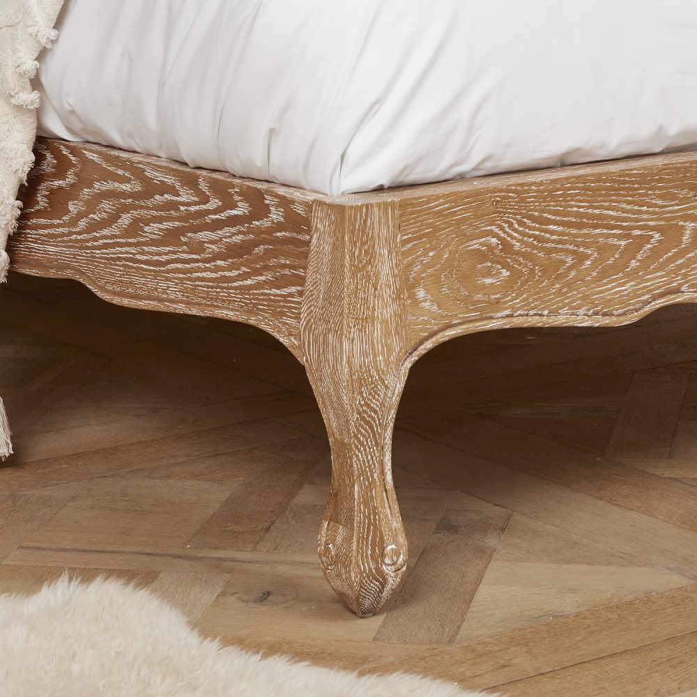 Eléa French Limed Oak Upholstered Button Back Low Foot Board Bed - Double Size - Image 7