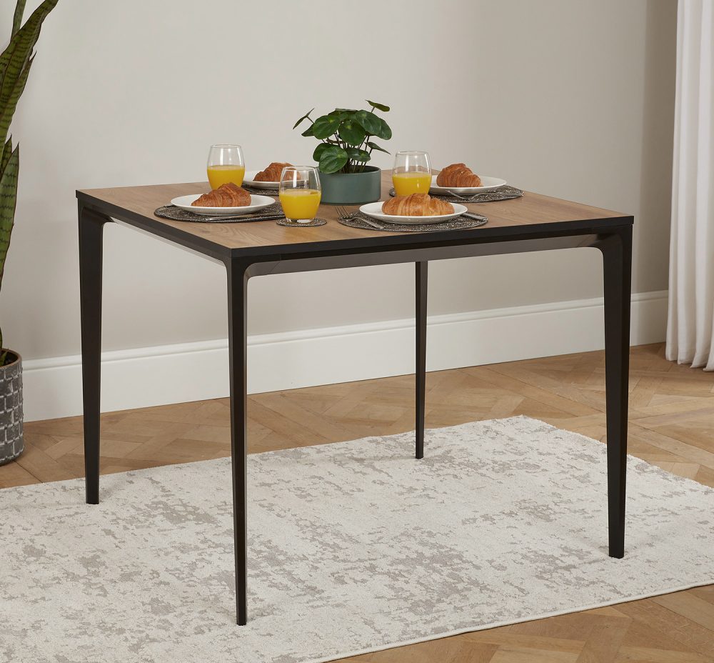 Bellagio 90cm Square Natural Oak Melamine Dining Table Set with 4x Camila Grey/Tan Dining Chairs - Image 3