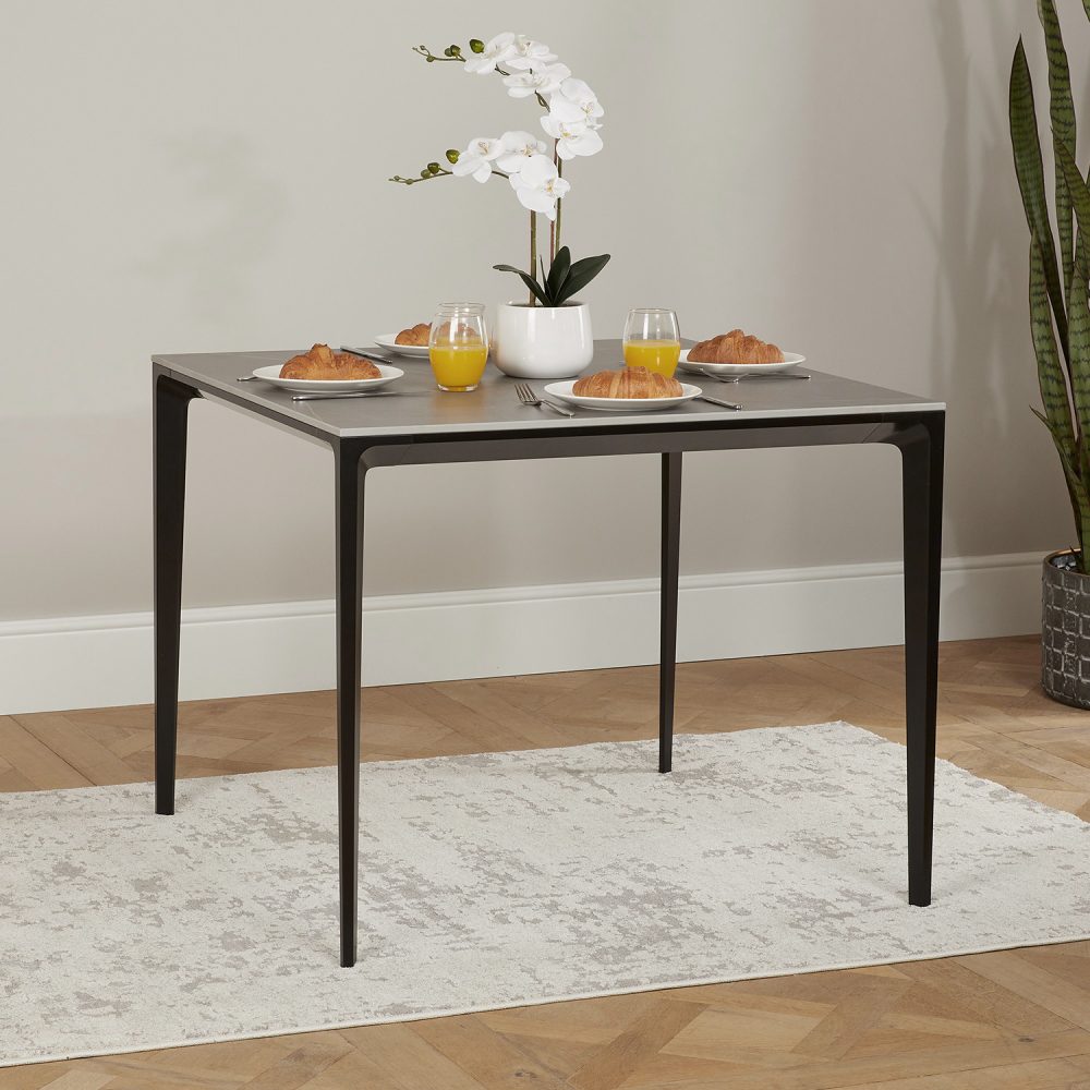 Bellagio 90cm Square Grey Sintered Stone Dining Table with 4 x Leo Grey Dining Chairs - Image 3