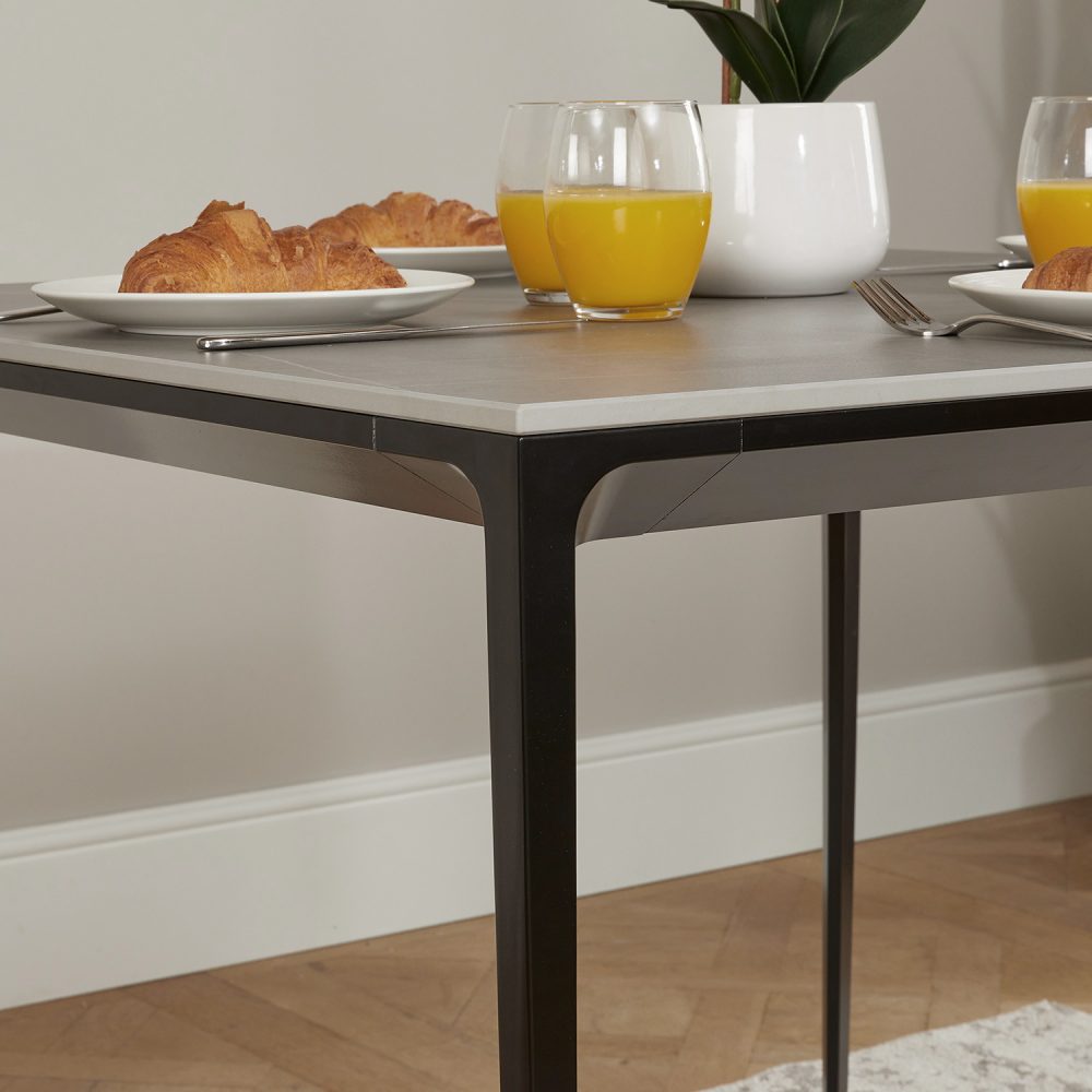 Bellagio 90cm Square Grey Sintered Stone Dining Table with 4 x Leo Grey Dining Chairs - Image 4
