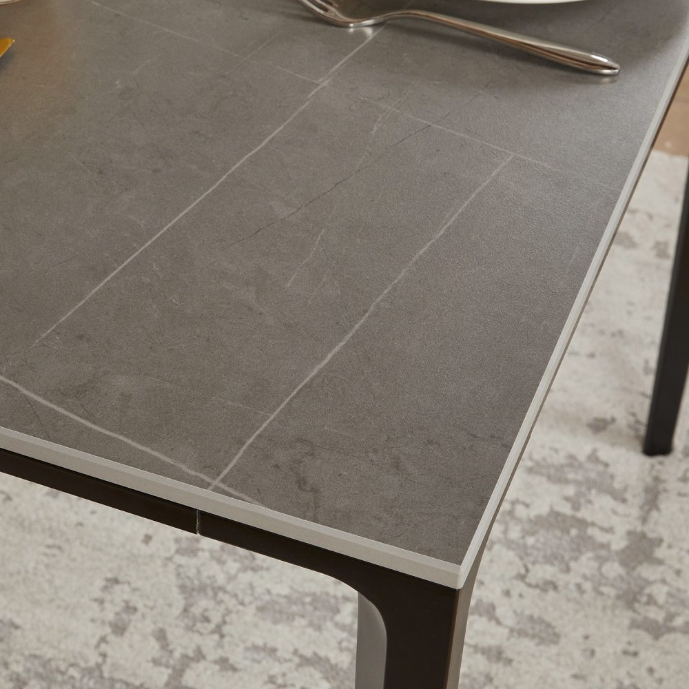 Bellagio 90cm Square Grey Sintered Stone Dining Table Set with 4 x Thiago Tan Dining Chairs - Image 5