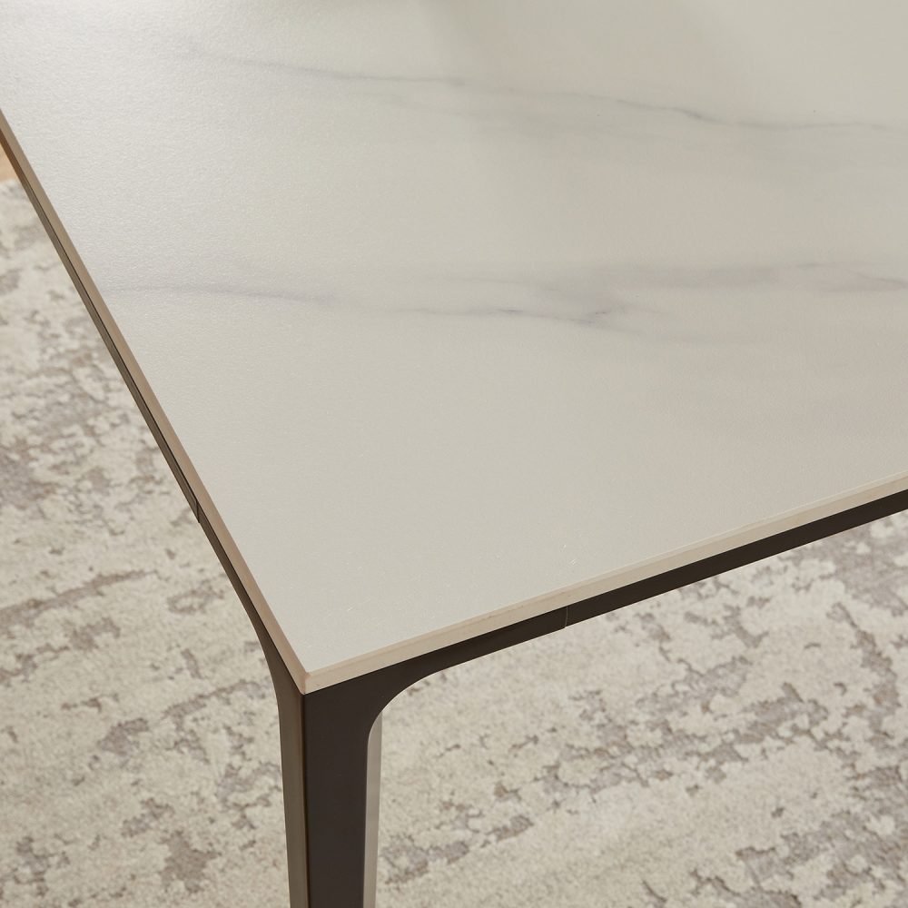 Bellagio 90cm SquareWhite Sintered Stone Dining Table Set with 4 x Leon Grey Dining Chairs - Image 7