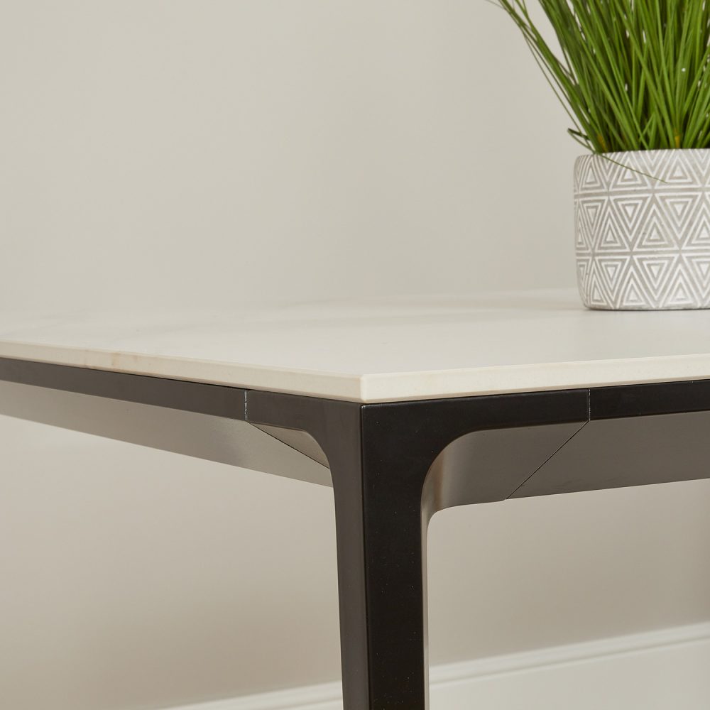 Bellagio 90cm SquareWhite Sintered Stone Dining Table Set with 4 x Leon Grey Dining Chairs - Image 3