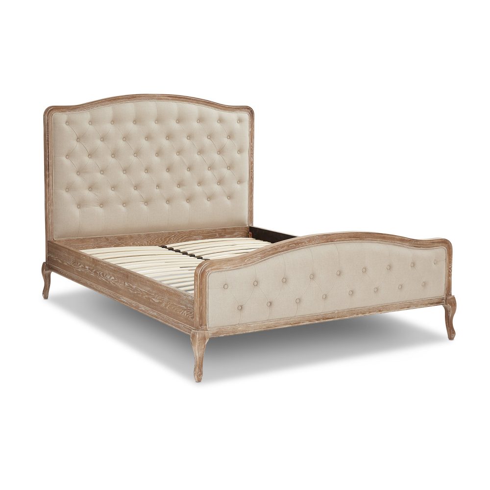 Arielle French Weathered Limed Ash Buttoned Upholstered High Foot Board Bed - Super King Size - Image 8