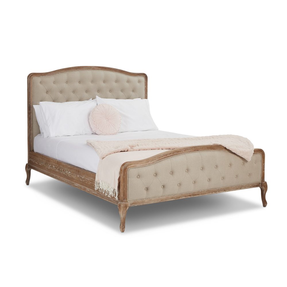 Arielle French Limed Ash Buttoned Upholstered Bed - King Size - Image 7