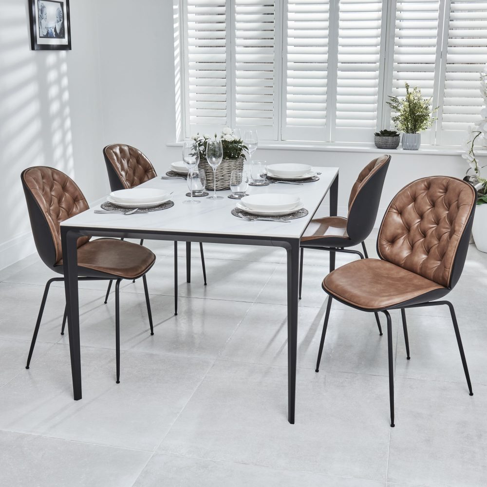 Bellagio 160cm White Sintered Stone Dining Table with Black Contemporary Base - Image 14