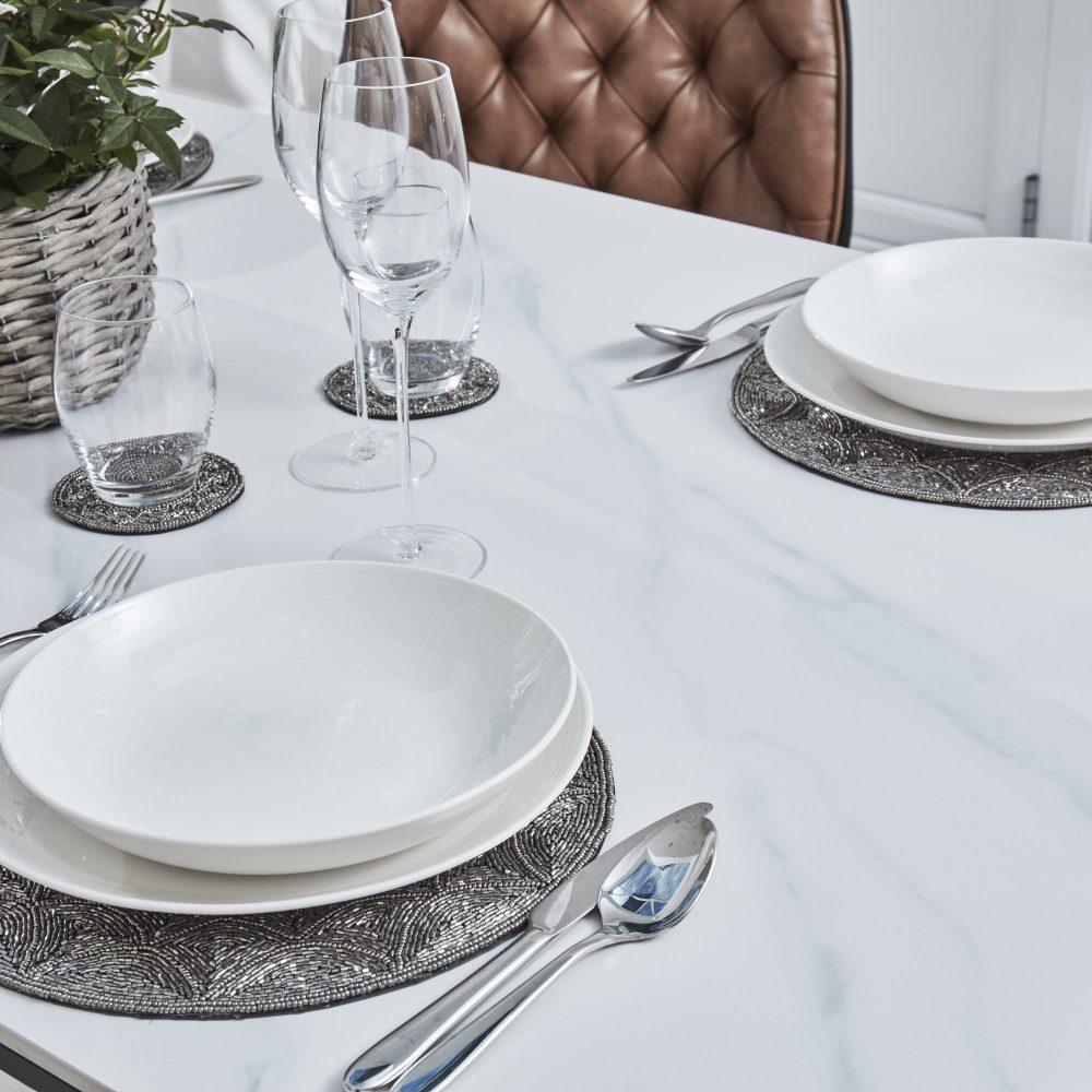 Bellagio 160cm White Sintered Stone Dining Table with Black Contemporary Base - Image 5