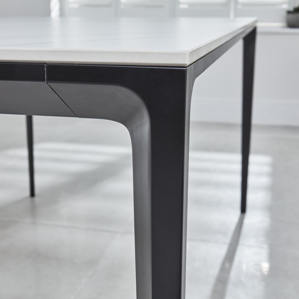 Bellagio 1.6M White Sintered Stone Dining Table Set with 4 x Leon Grey Dining Chairs - Image 6