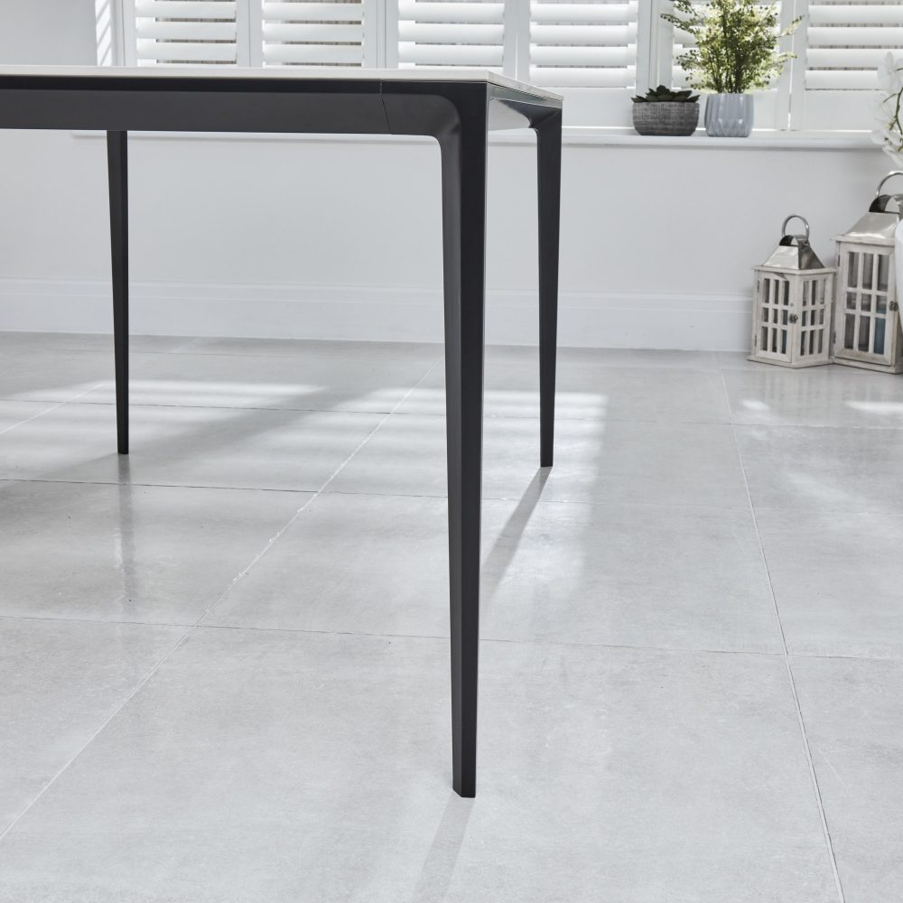 Bellagio 1.6M White Sintered Stone Dining Table Set with 4 x Leon Grey Dining Chairs - Image 9