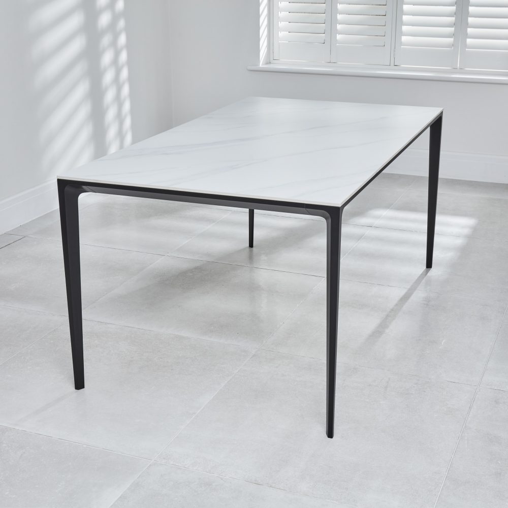 Bellagio 1.6M White Sintered Stone Dining Table Set with 4 x Leon Grey Dining Chairs - Image 11
