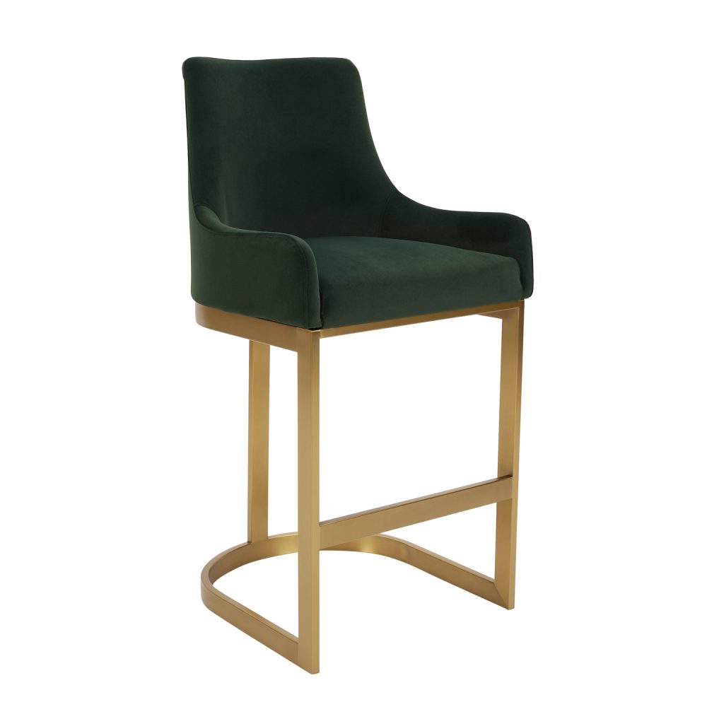 Clara Green Velvet Upholstered Counter Kitchen Stool with Gold Steel Frame - Image 7