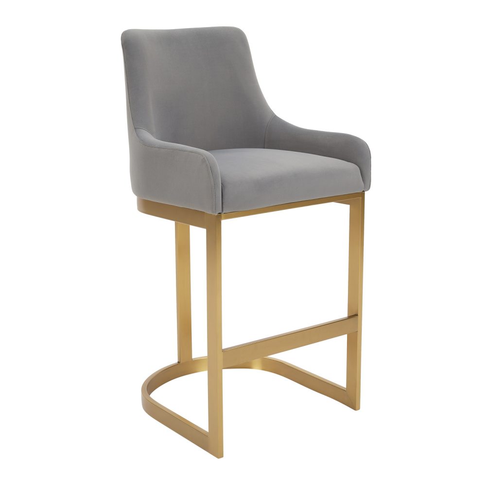 Clara Grey Velvet Counter Stool with a Gold Stainless Steel Frame - Image 10