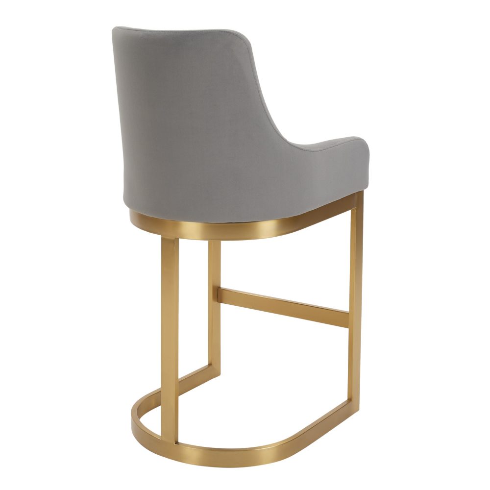 Clara Grey Velvet Counter Stool with a Gold Stainless Steel Frame - Image 6