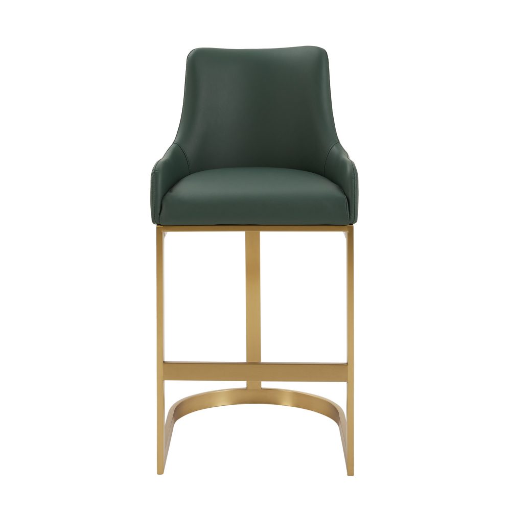 Clara Green Upholstered Counter Kitchen Stool with Gold Steel Frame - Image 8