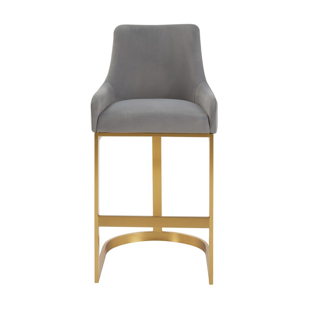 Clara Grey Velvet Counter Stool with a Gold Stainless Steel Frame - Image 7