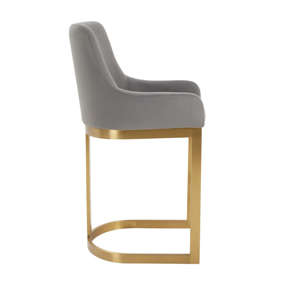 Clara Grey Velvet Counter Stool with a Gold Stainless Steel Frame - Image 8
