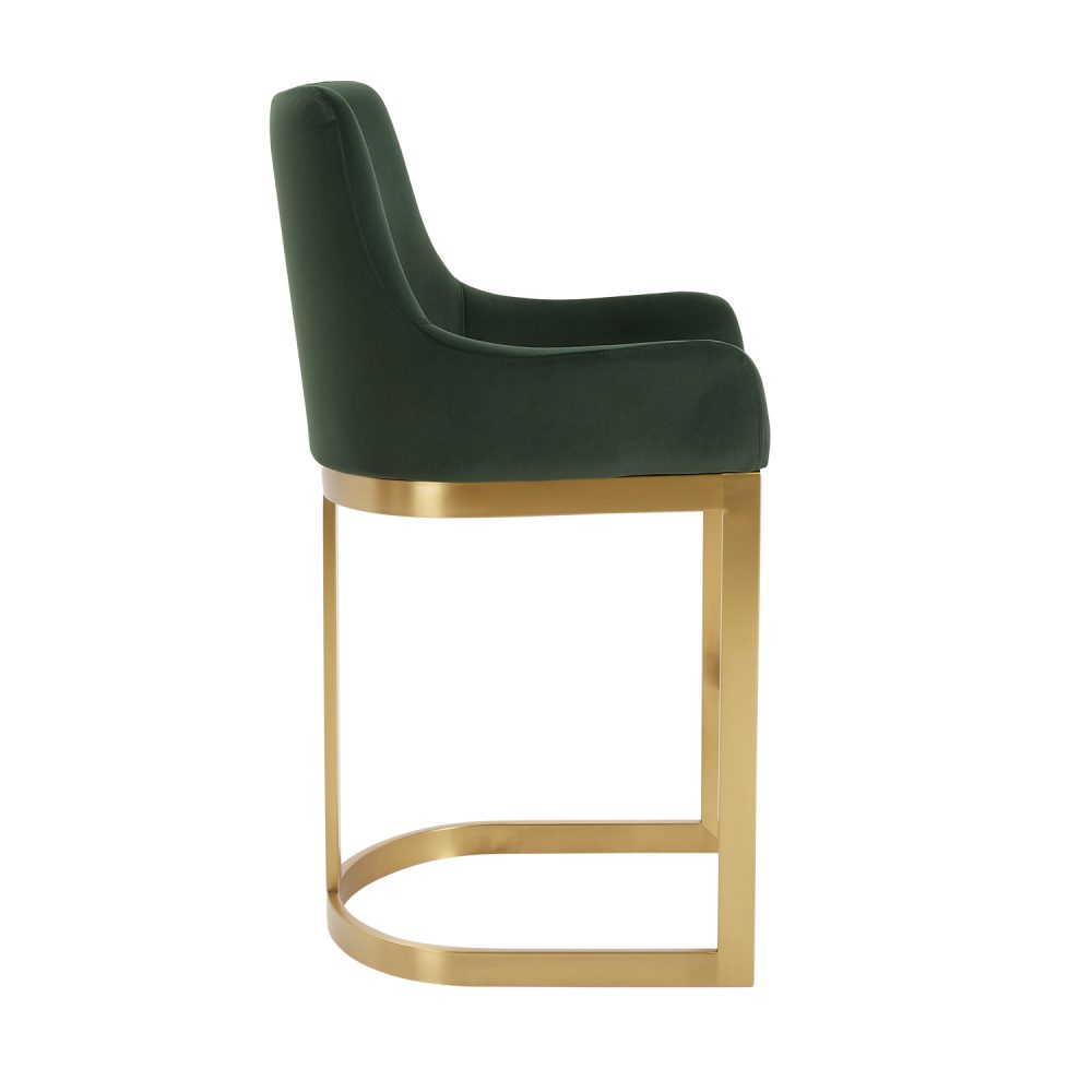 Clara Green Velvet Upholstered Counter Kitchen Stool with Gold Steel Frame - Image 10