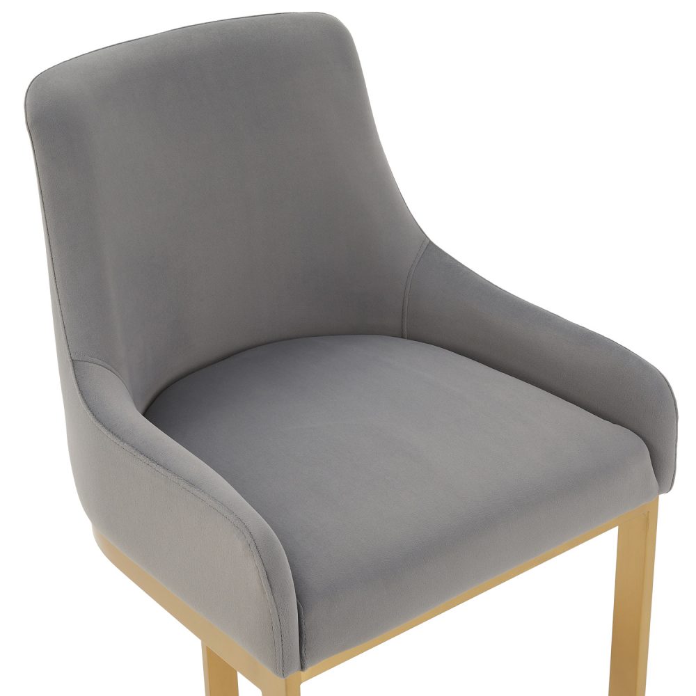 Clara Grey Velvet Counter Stool with a Gold Stainless Steel Frame - Image 9