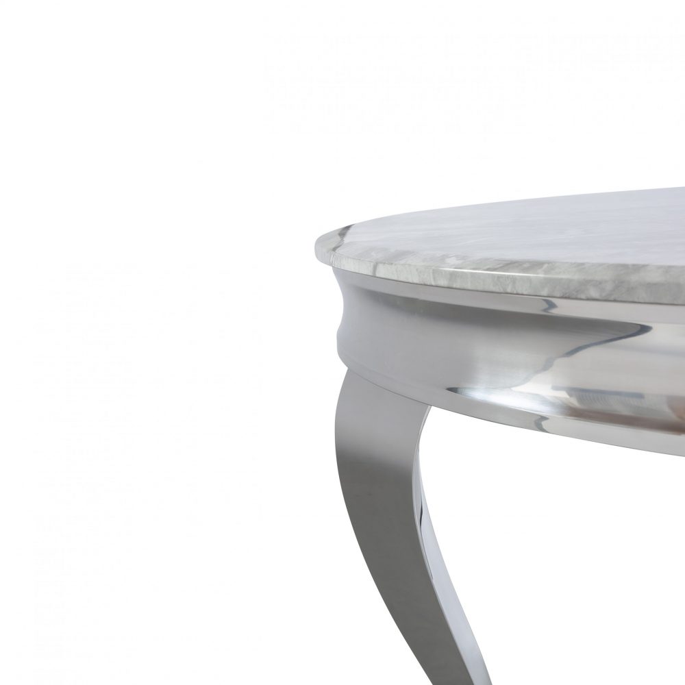 CLEARANCE 1.3m Louis Grey Round Marble Dining Table With Polished Circular Stainless Steel Legs - Image 3