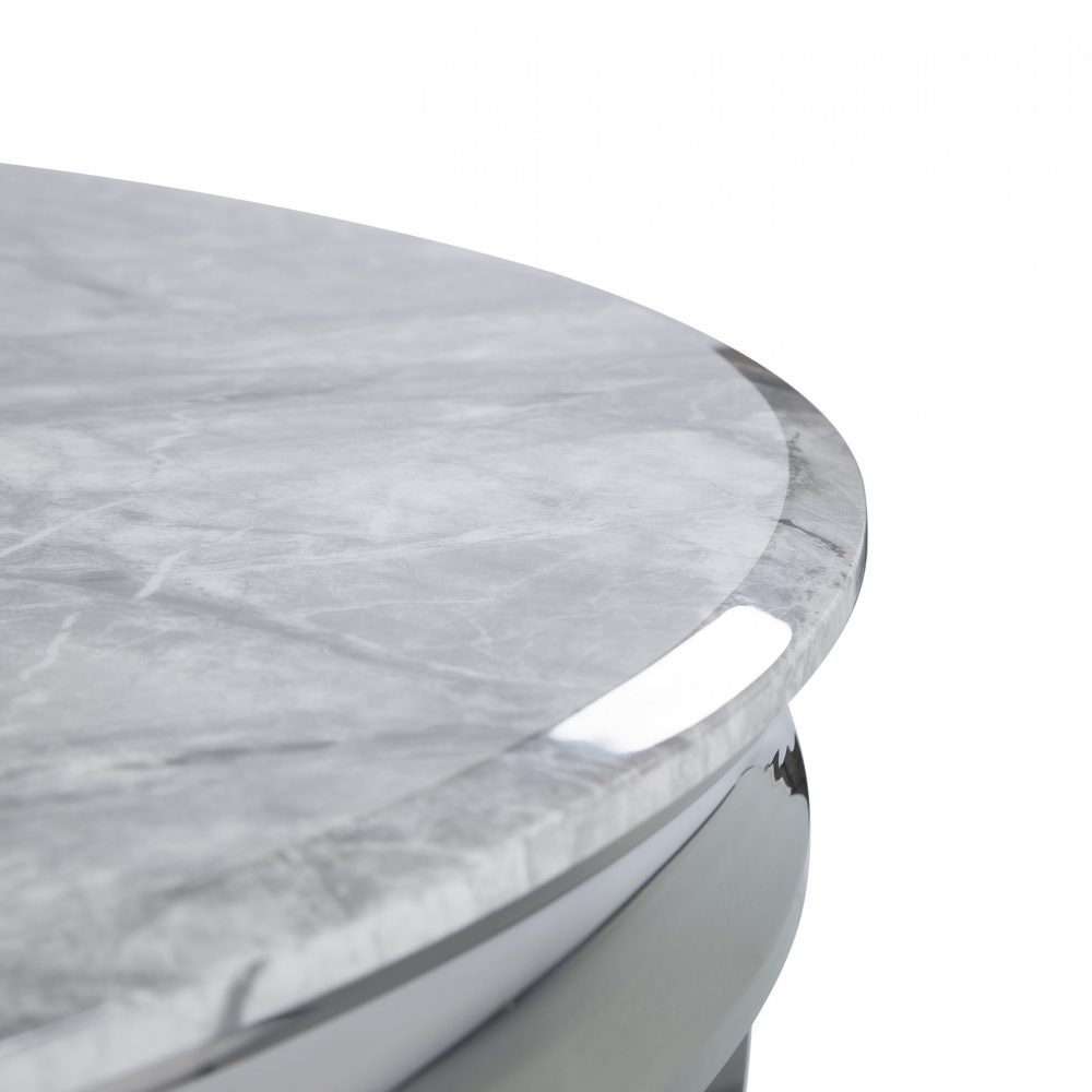 CLEARANCE 1.3m Louis Grey Round Marble Dining Table With Polished Circular Stainless Steel Legs - Image 5