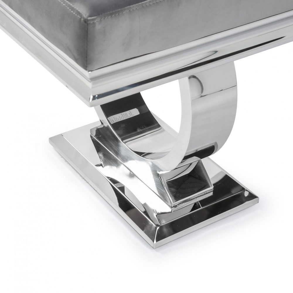 Arianna Polished Steel Grey Velvet Dining Bench - Image 4