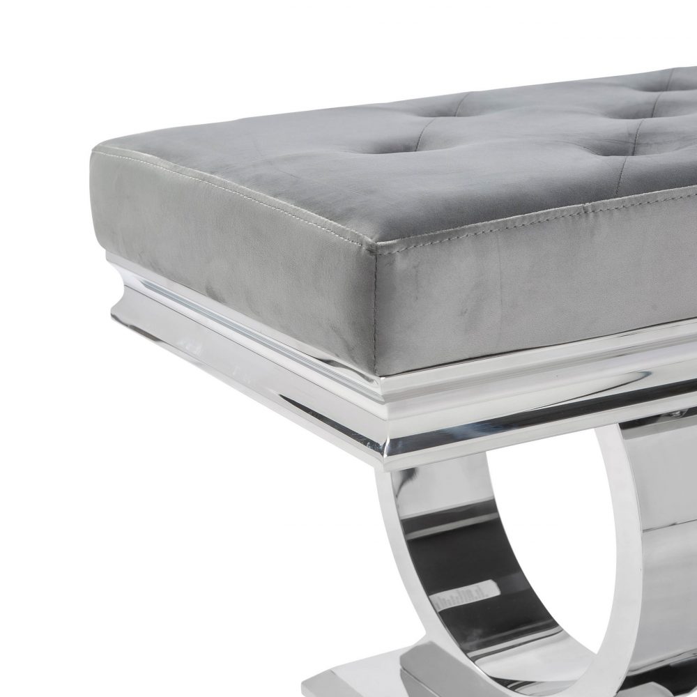 Arianna Polished Steel Grey Velvet Dining Bench - Image 5