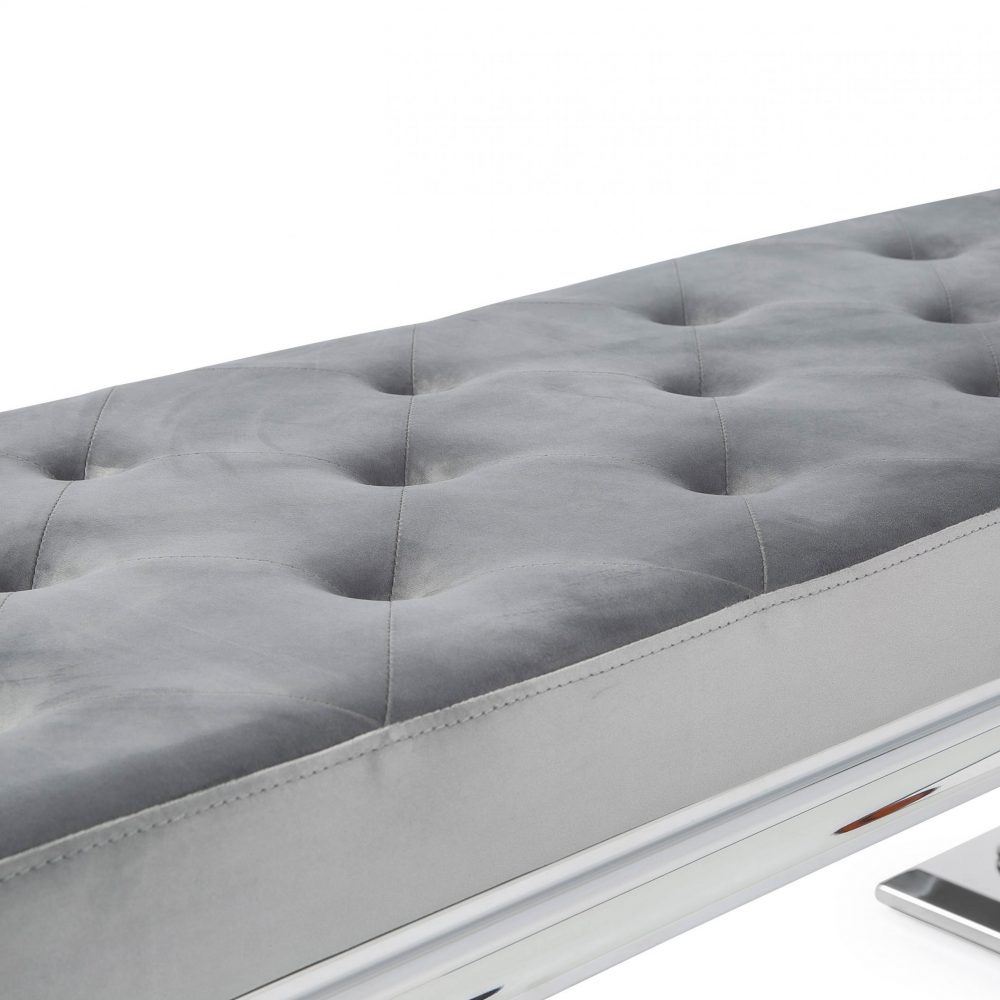 Arianna Polished Steel Grey Velvet Dining Bench - Image 6