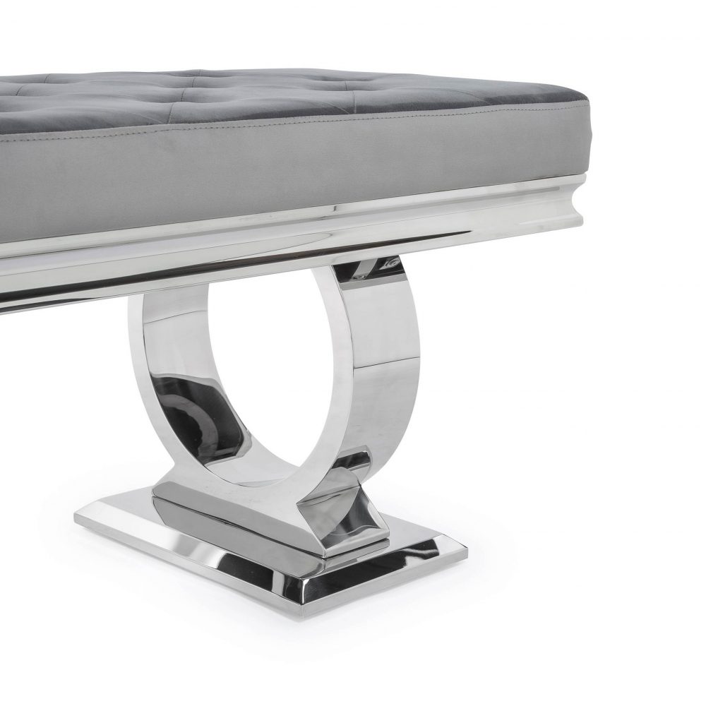 Arianna Polished Steel Grey Velvet Dining Bench - Image 8