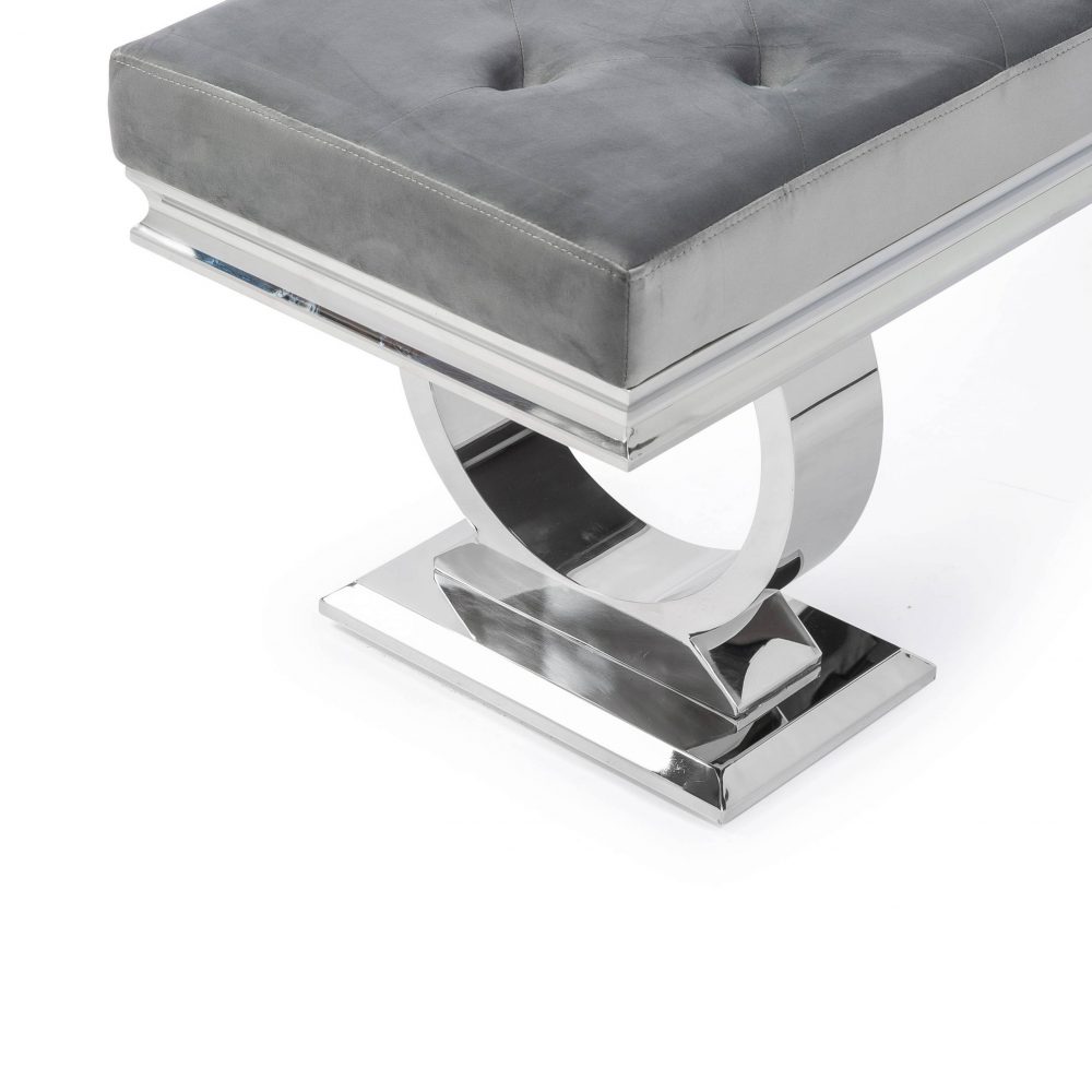 Arianna Polished Steel Grey Velvet Dining Bench - Image 9