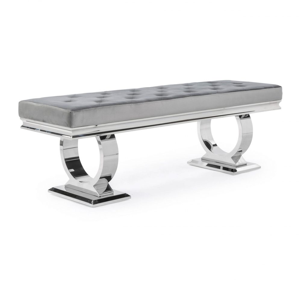 Arianna Polished Steel Grey Velvet Dining Bench - Image 10
