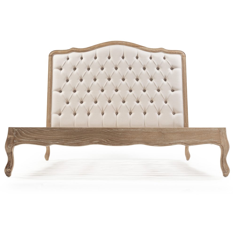 Eléa French Limed Oak Upholstered Button Back Low Foot Board Bed - Double Size - Image 11