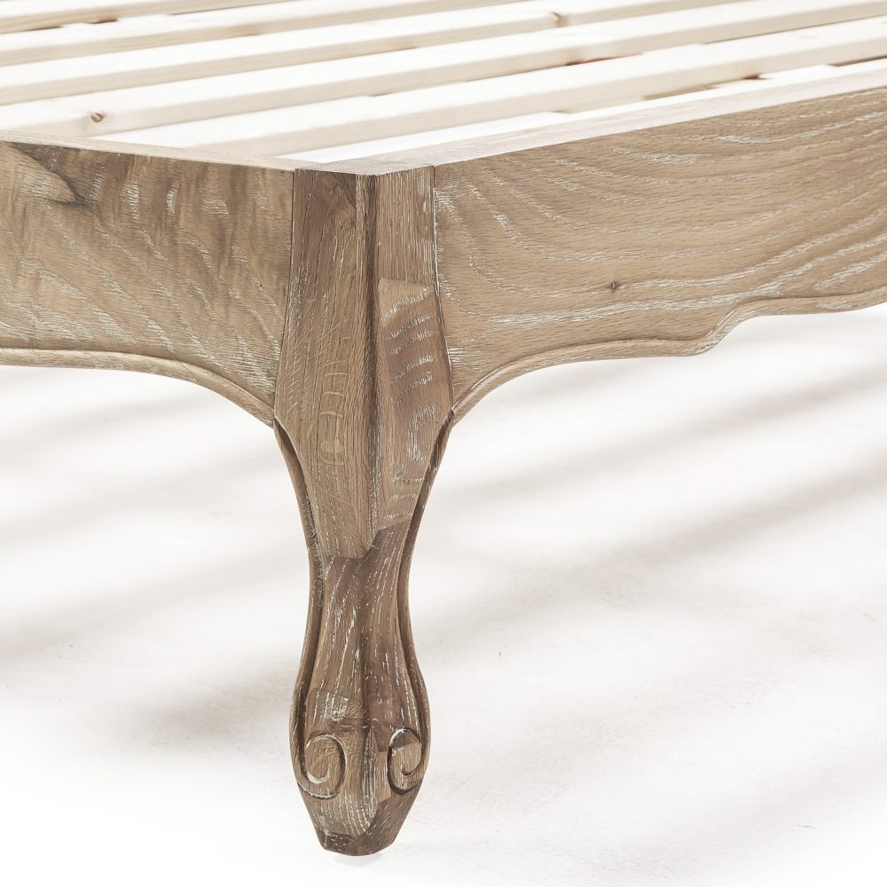 Eléa French Limed Oak Upholstered Button Back Low Foot Board Bed - Double Size - Image 12