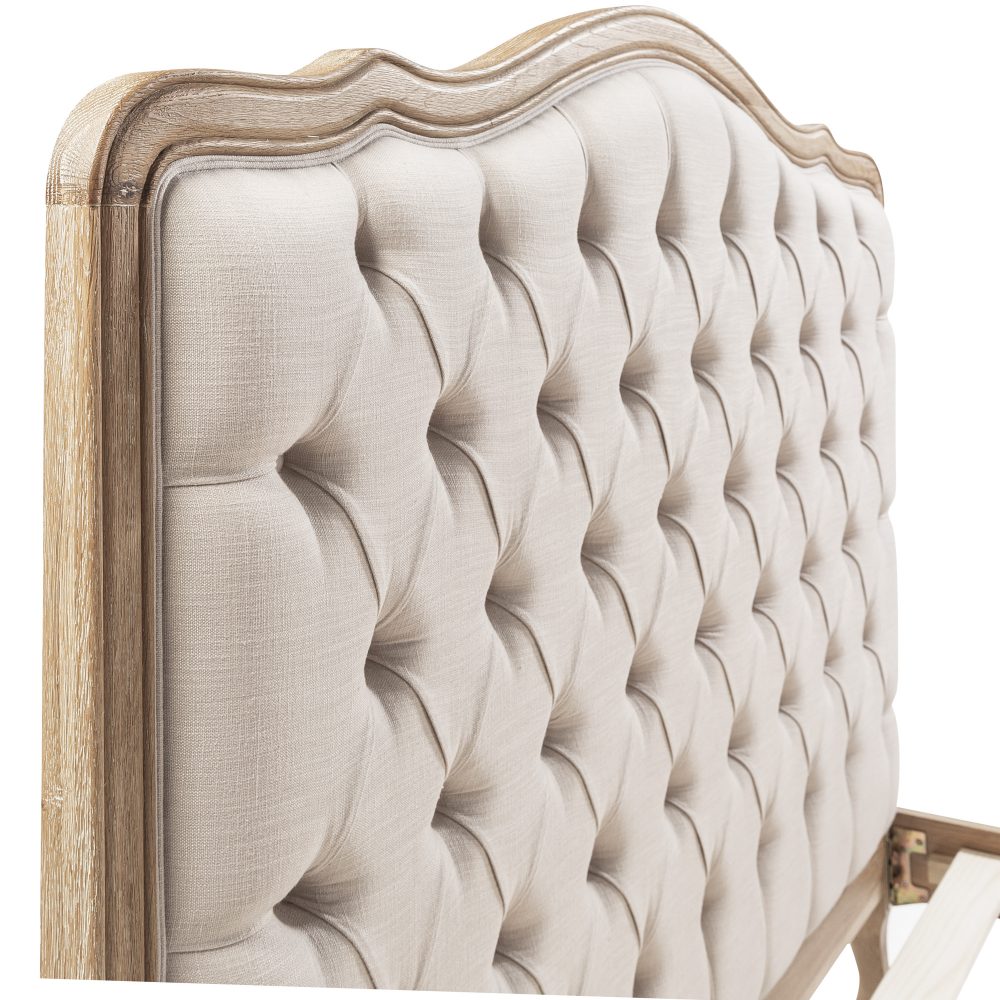 Eléa French Limed Oak Upholstered Button Back Low Foot Board Bed - Double Size - Image 13