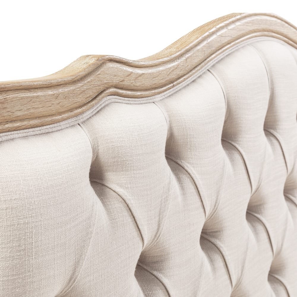 Eléa French Limed Oak Upholstered Button Back Low Foot Board Bed - Double Size - Image 14