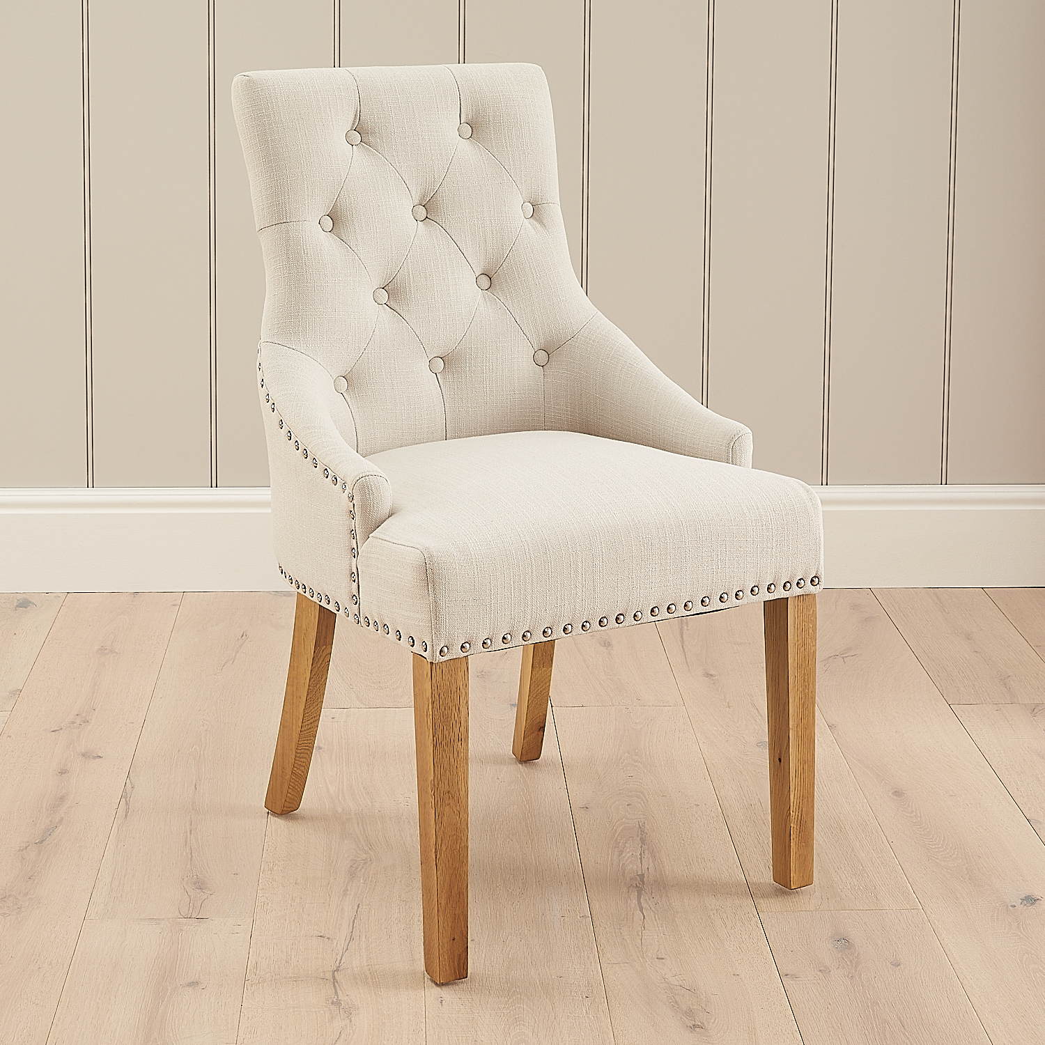 Chelsea Oak Scoop Back Linen Upholstered Dining Chair - Second