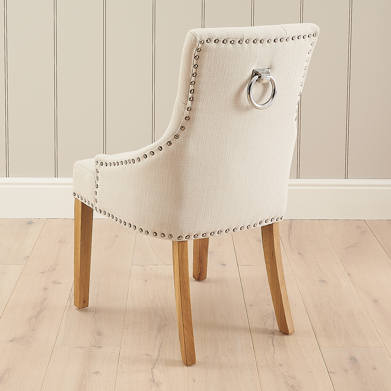 Chelsea Oak Scoop Back Linen Upholstered Dining Chair - Second - Image 2