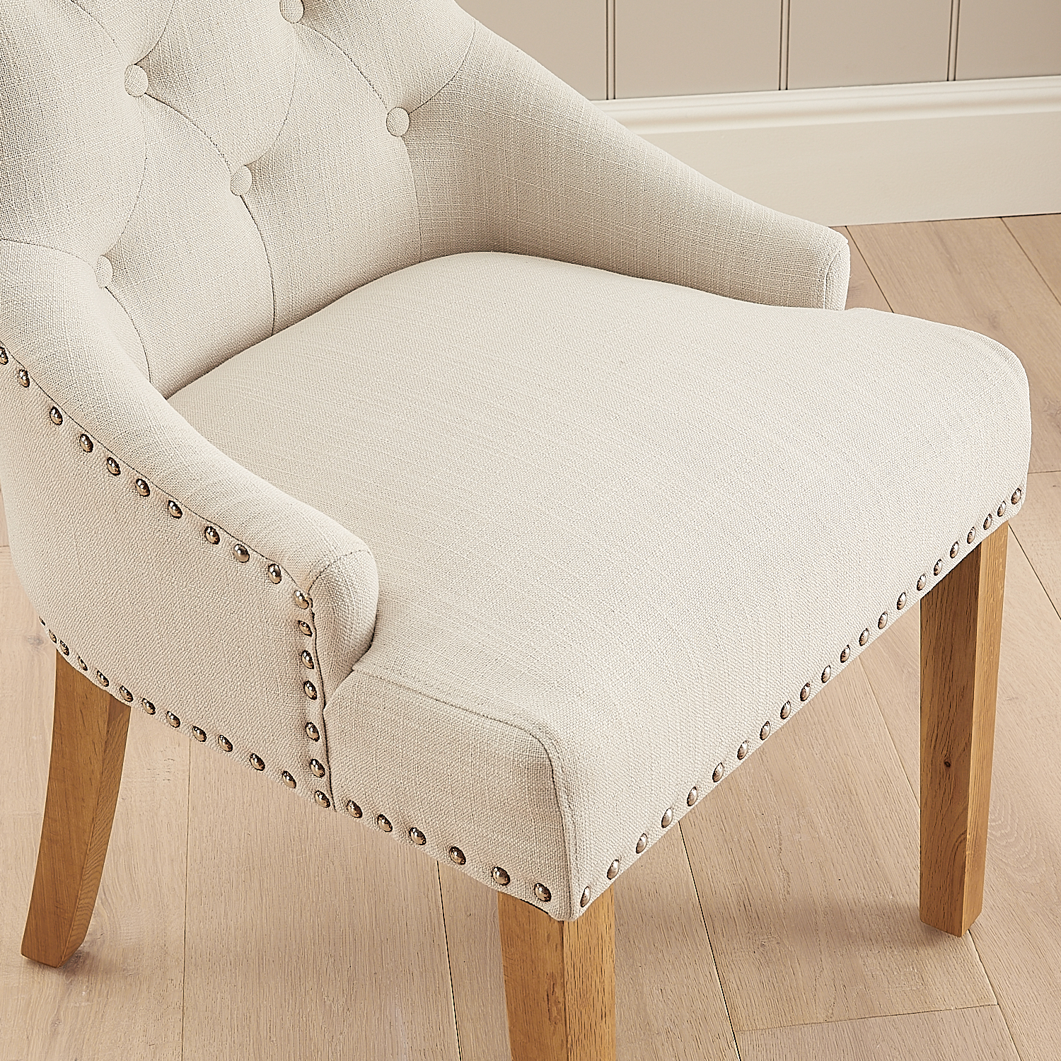 Chelsea Oak Scoop Back Linen Upholstered Dining Chair - Second - Image 5
