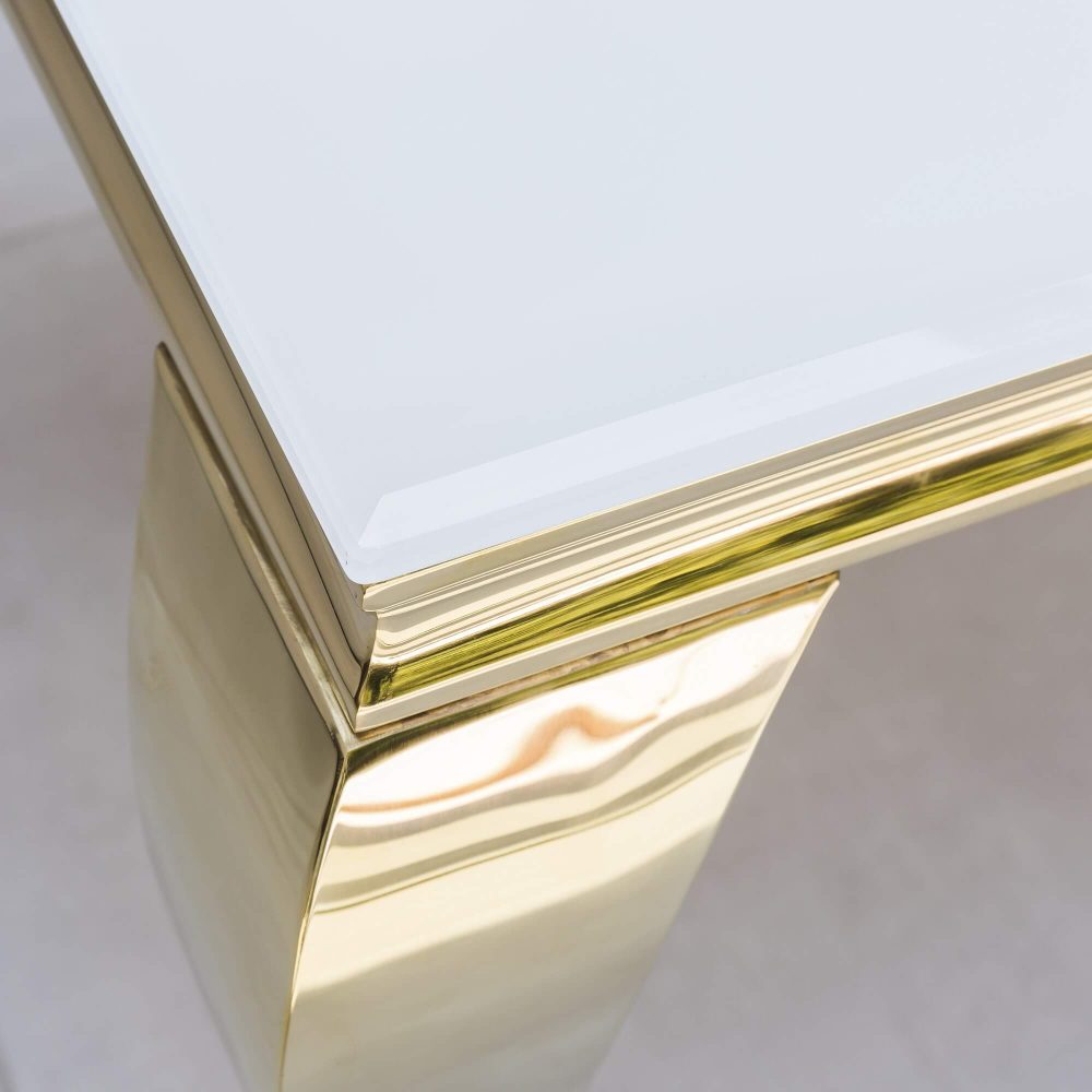 1.8M Louis Dining Table With White Glass Top & Gold Polished Steel Base - Image 5