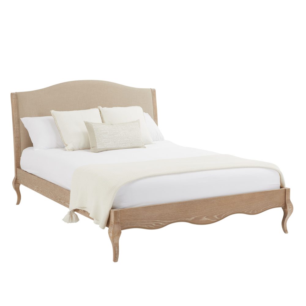 Lille French Limed Oak Upholstered Bed And Two Matching Bedside Tables - Double Size - Image 8