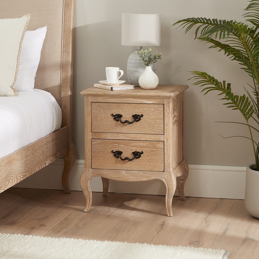 Lille French Limed Oak Two Drawer Bedside Table - Image 3