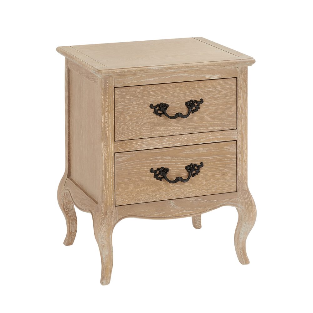 Lille French Limed Oak Two Drawer Bedside Table - Image 7