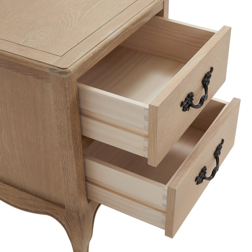 Lille French Limed Oak Two Drawer Bedside Table - Image 9