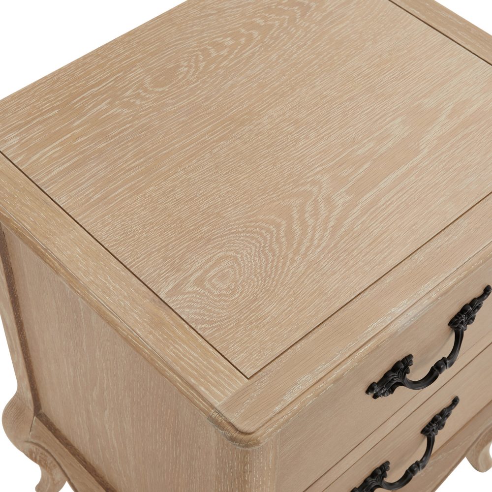 Lille French Limed Oak Two Drawer Bedside Table - Image 8