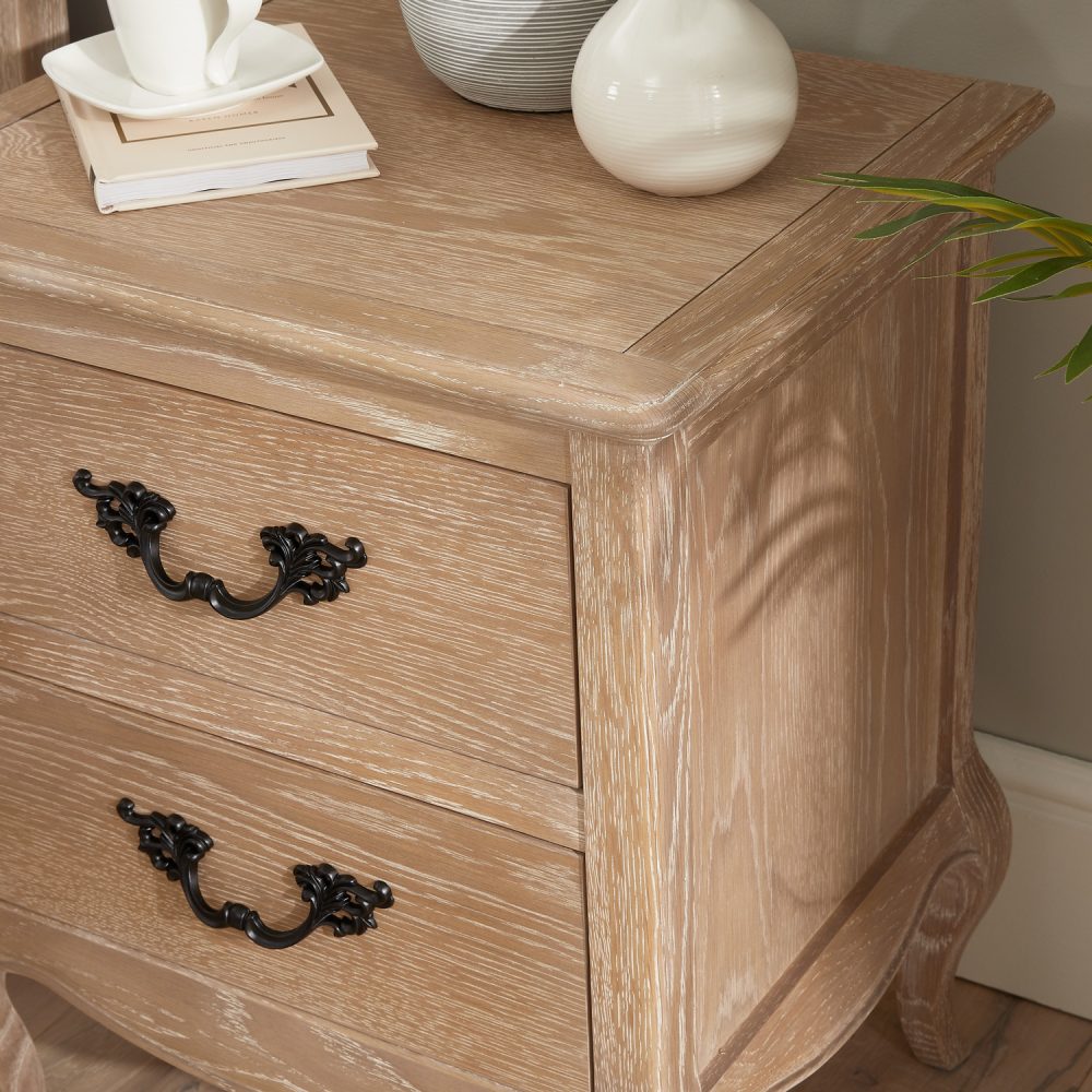 Lille French Limed Oak Upholstered Bed And Two Matching Bedside Tables - Double Size - Image 12