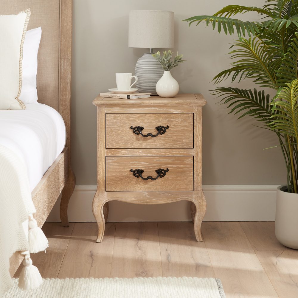 Lille French Limed Oak Upholstered Bed And Two Matching Bedside Tables - Double Size - Image 11