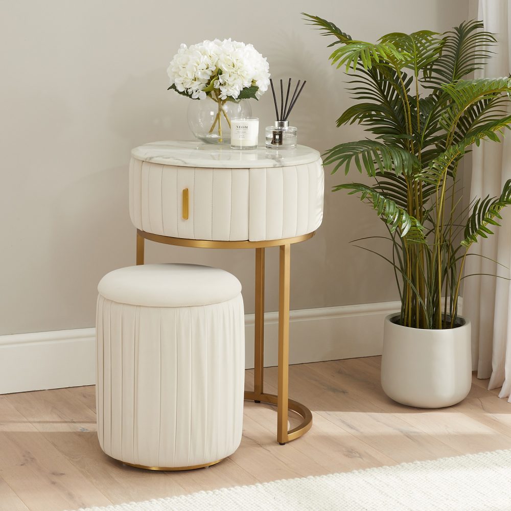 Compact Italian Gold Framed Marble Dressing Table Set - Image 2