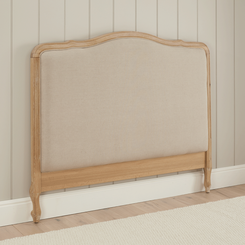 Clementine French Whitewash Oak Upholstered Divan Base Headboard - Super King Size - Image 5