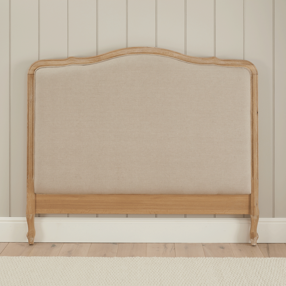 Clementine French Whitewash Oak Upholstered Divan Base Headboard - Super King Size - Image 6