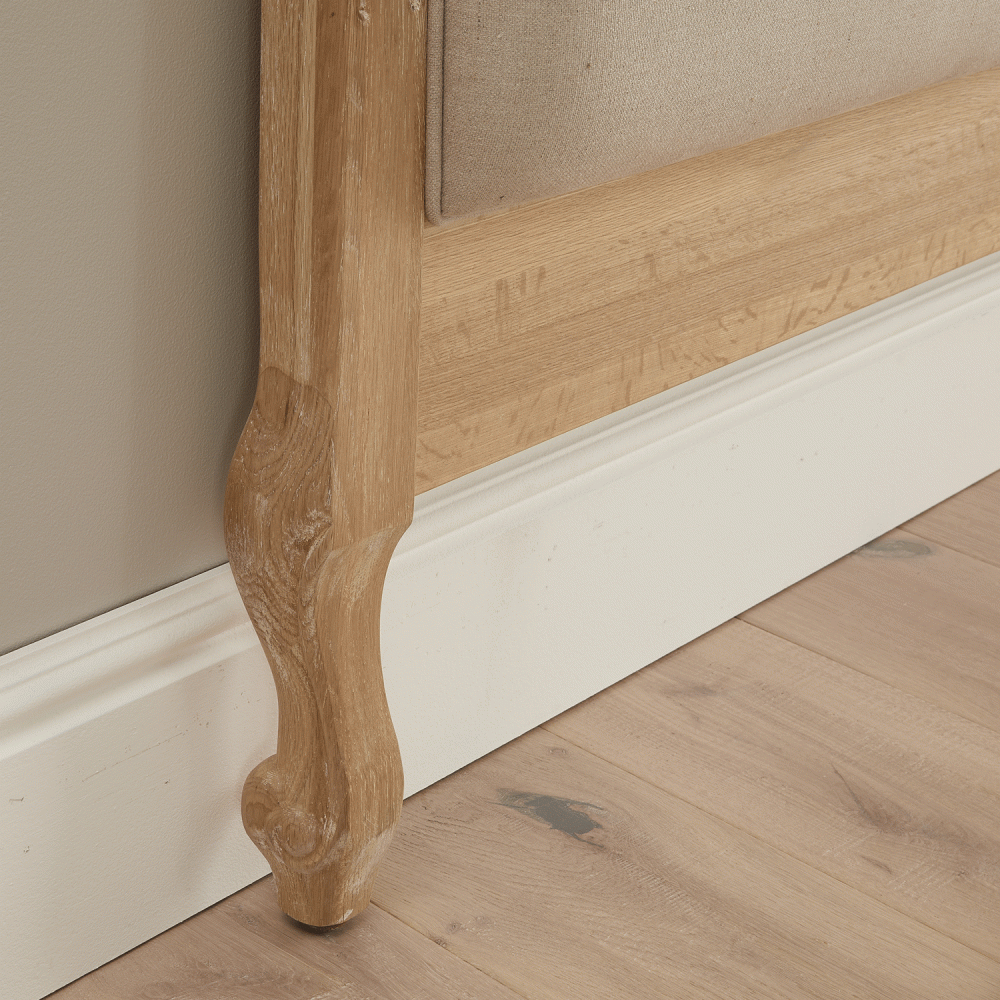 Clementine French Whitewash Oak Upholstered Divan Base Headboard - Super King Size - Image 7